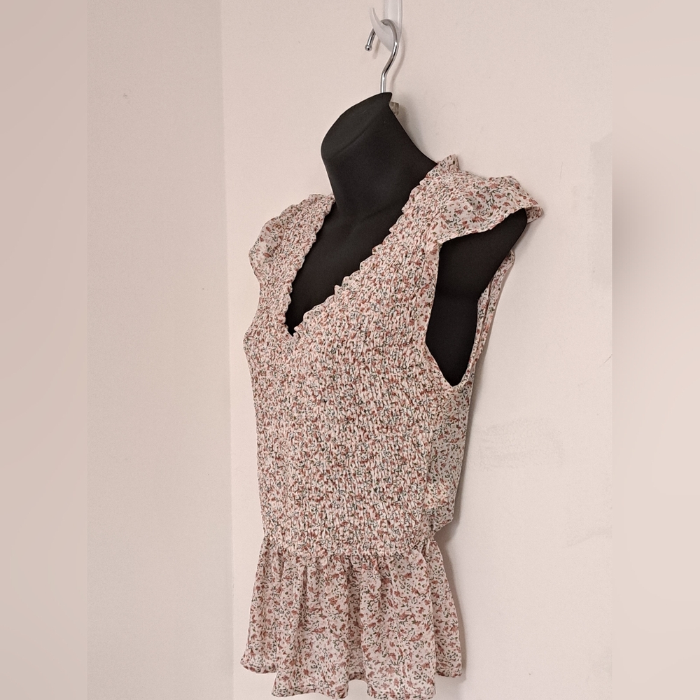 Promesa Floral BOHO Praire Chic Smocked Sleeveless Blouse Misses Size Small - Picture 5 of 8